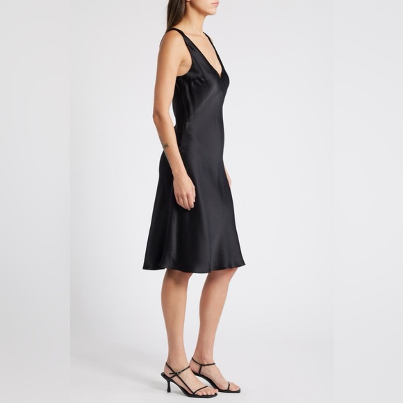 Reformation Lila V-Neck Satin Dress in Black - Picture 3 of 7